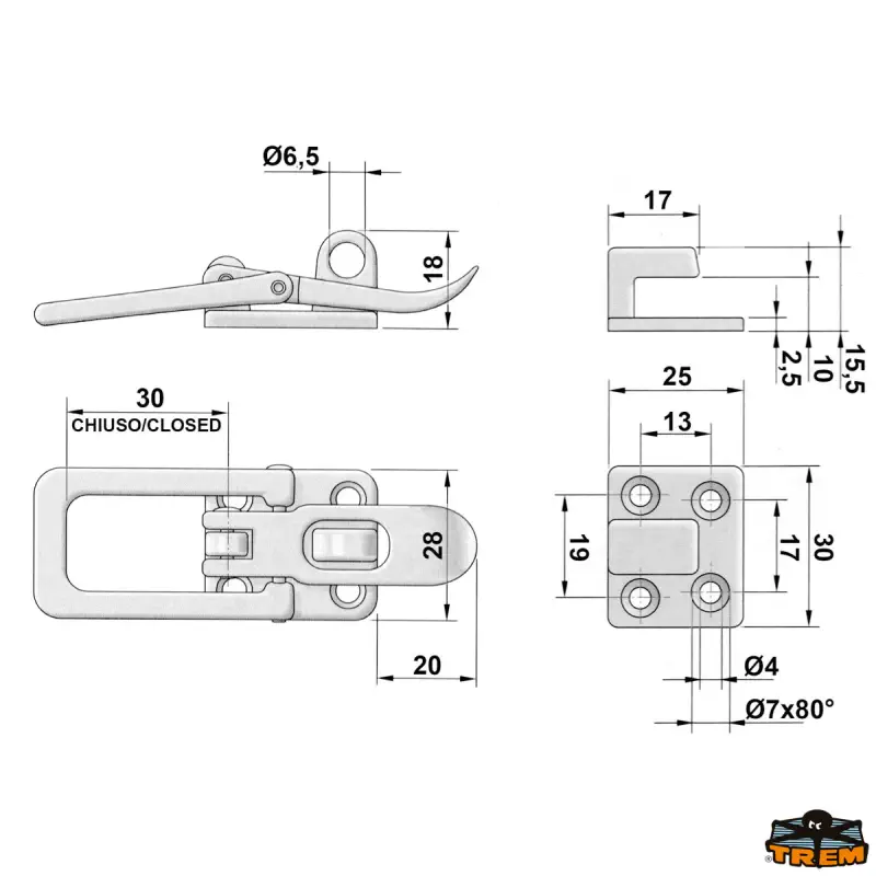 Zapínání 30x30x2,5 mm