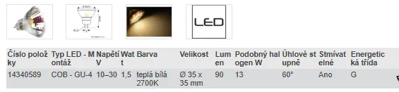 LED GU4 / GU5.3 - TEPLÁ BÍLÁ 2700K (13 W)