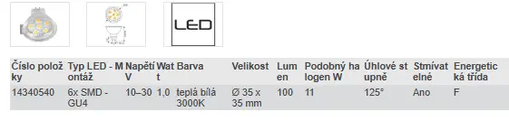 LED GU4 / GU5.3 - TEPLÁ BÍLÁ 3000K (11 W)