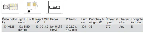LED BA15d - JASNĚ BÍLÁ 6500K