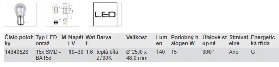 LED BA15d - TEPLÁ BÍLÁ 2700K