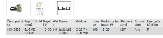 LED BA15d - TEPLÁ BÍLÁ 3000K