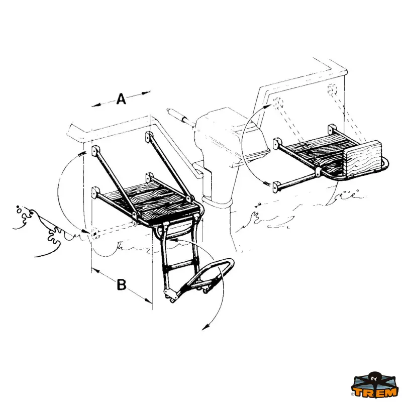 Příčná plošina se 4 schody vyjímatelným nástupním žebříkem A 450 mm B 480 mm