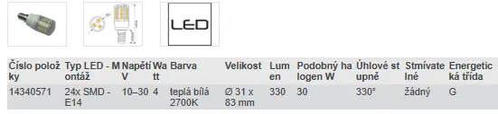 LED E14 - TEPLÁ BÍLÁ 2700K