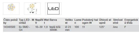 LED G4 - TEPLÁ BÍLÁ 3000K (11 W)