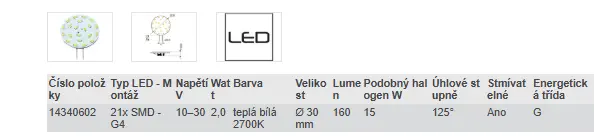 LED G4 - TEPLÁ BÍLÁ 2700K (15 W)