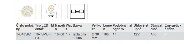 LED G4 - TEPLÁ BÍLÁ 3000K (17 W)