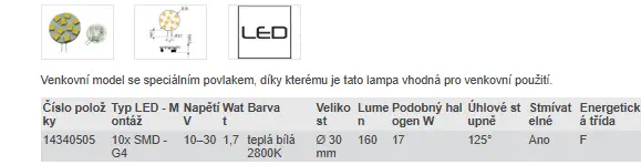 LED G4 - TEPLÁ BÍLÁ 2800K (17 W)