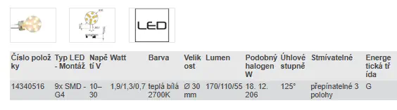 LED G4 - TEPLÁ BÍLÁ 2700K (18,12,6 W)