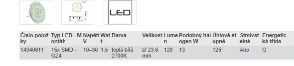 LED G4 - TEPLÁ BÍLÁ 2700K (13 W), 10-30 V