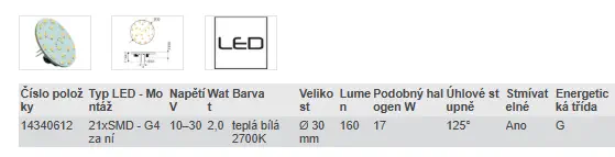 LED G4 - TEPLÁ BÍLÁ 2700K (17 W)
