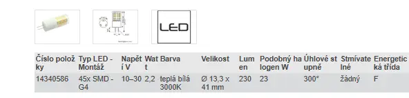 LED G4 - TEPLÁ BÍLÁ 2800K (10 W)