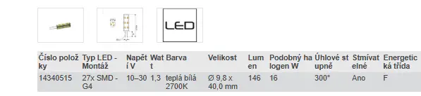 LED G4 - TEPLÁ BÍLÁ 2700K (16 W)