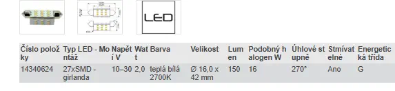 LED ŽÁROVKA - teplá bílá 2700K (16 W)