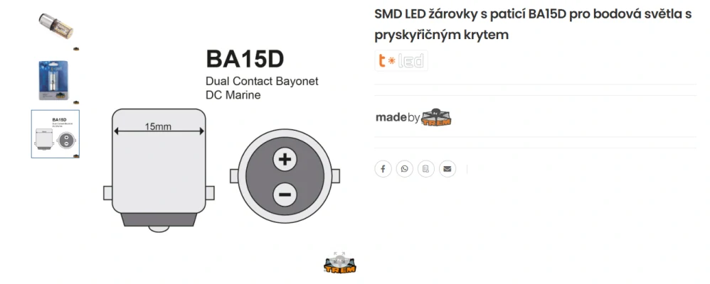SMD LED žárovky s paticí BA15D pro bodová světla s pryskyřičným krytem T-LED