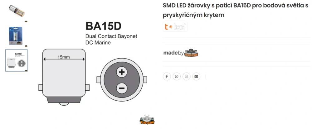 SMD LED žárovky s paticí BA15D pro bodová světla s pryskyřičným krytem