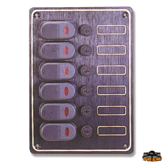 Vodotěsný elektrický panel z černého eloxovaného hliníku 6 spínačů