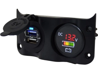 Doplněk spínacího panelu s dvojitým USB a digitálním voltmetrem/indikátorem baterie